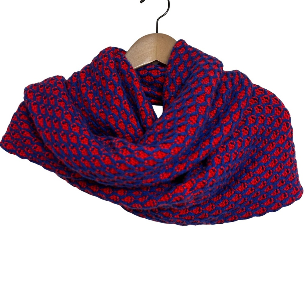 Vibrant “Op Art” Knit Scarf - cashmere/wool blend, red and blue